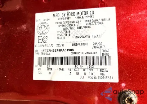 2009 Ford Ranger Super Cab z USA, uszkodzony, nr VIN 1FTZR45E79PA61908